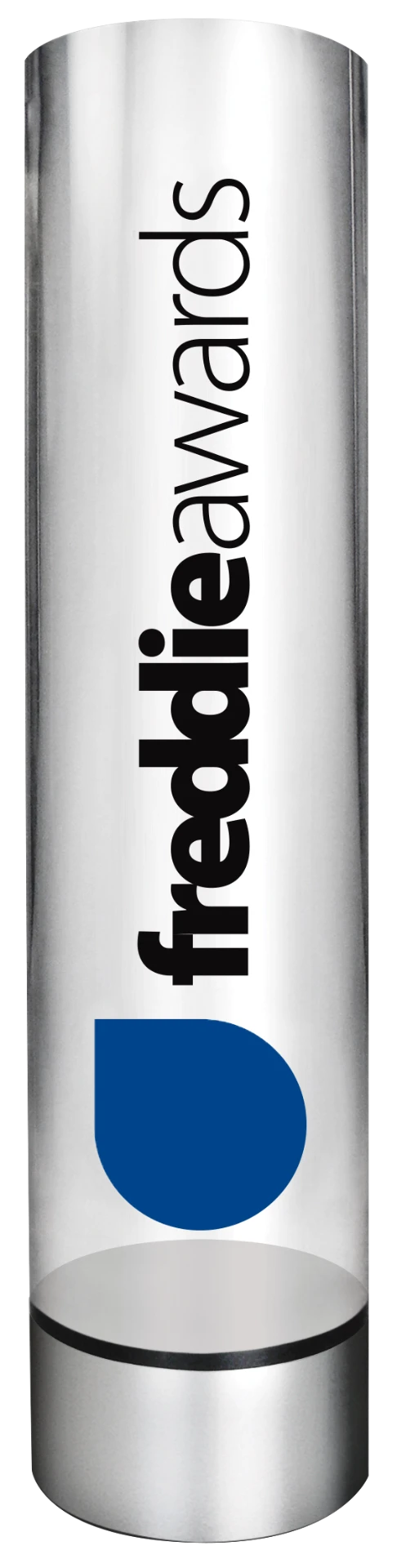 The Freddie Award trophy — a cylindrical silver statuette with the Freddie Awards mark